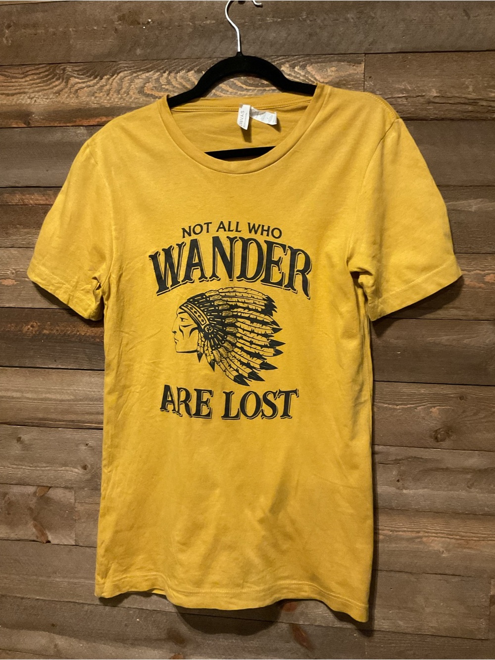 Bella Canvas Mustard Indian Not All Who Wander Are Lost T-shirt Small